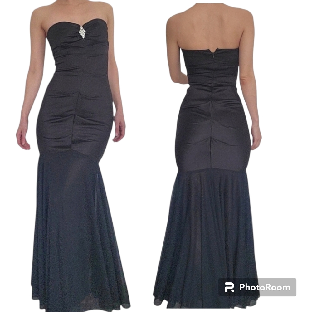 XSCAPE Black Evening Sweetheart Mermaid Maxi Gown Dress  Size 4